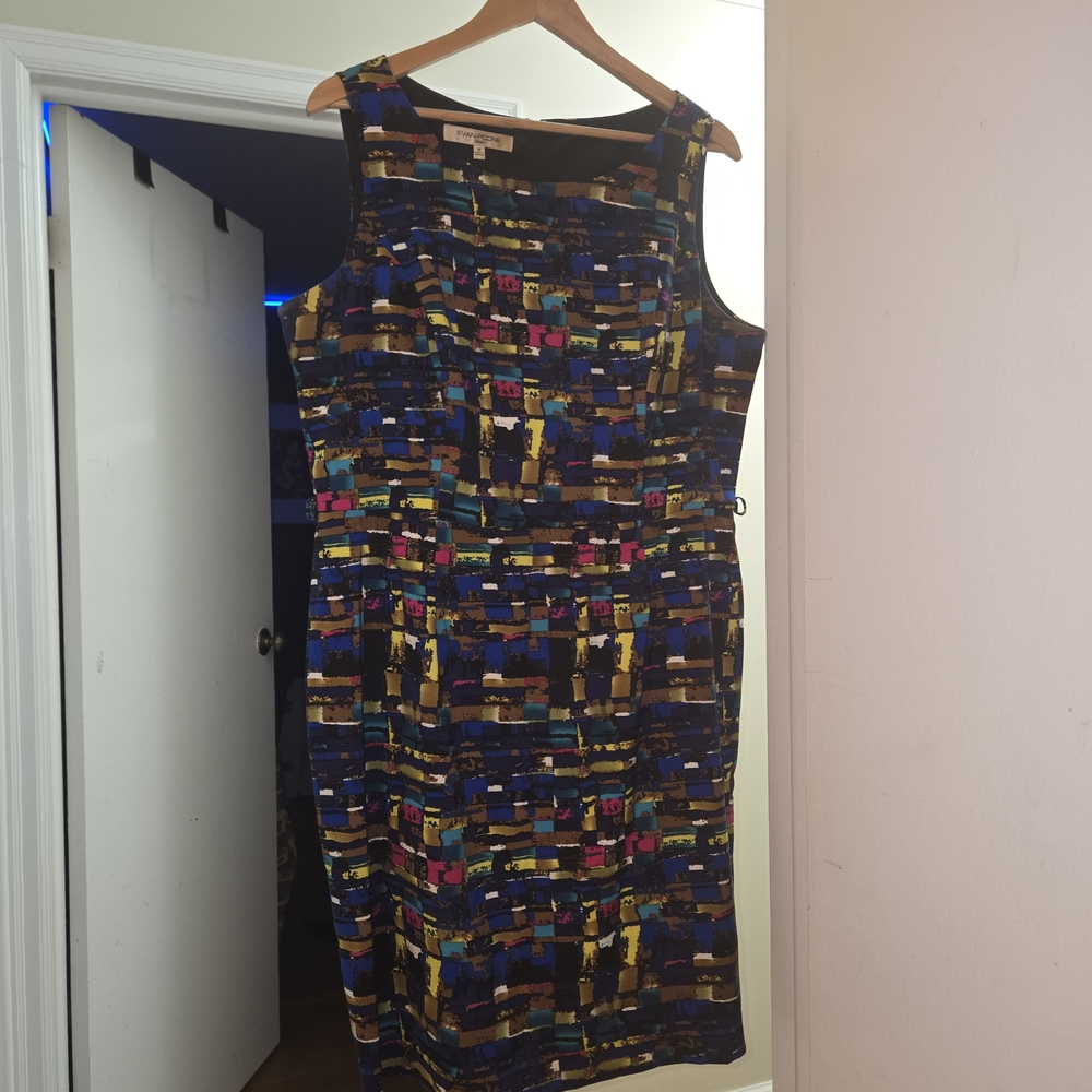 Evan Picone Blue and Black Midi Dress